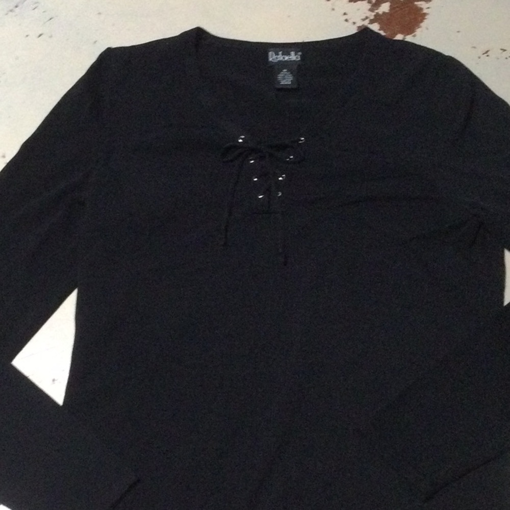 Black Long Sleeve Top with Lace-Up Detail size M